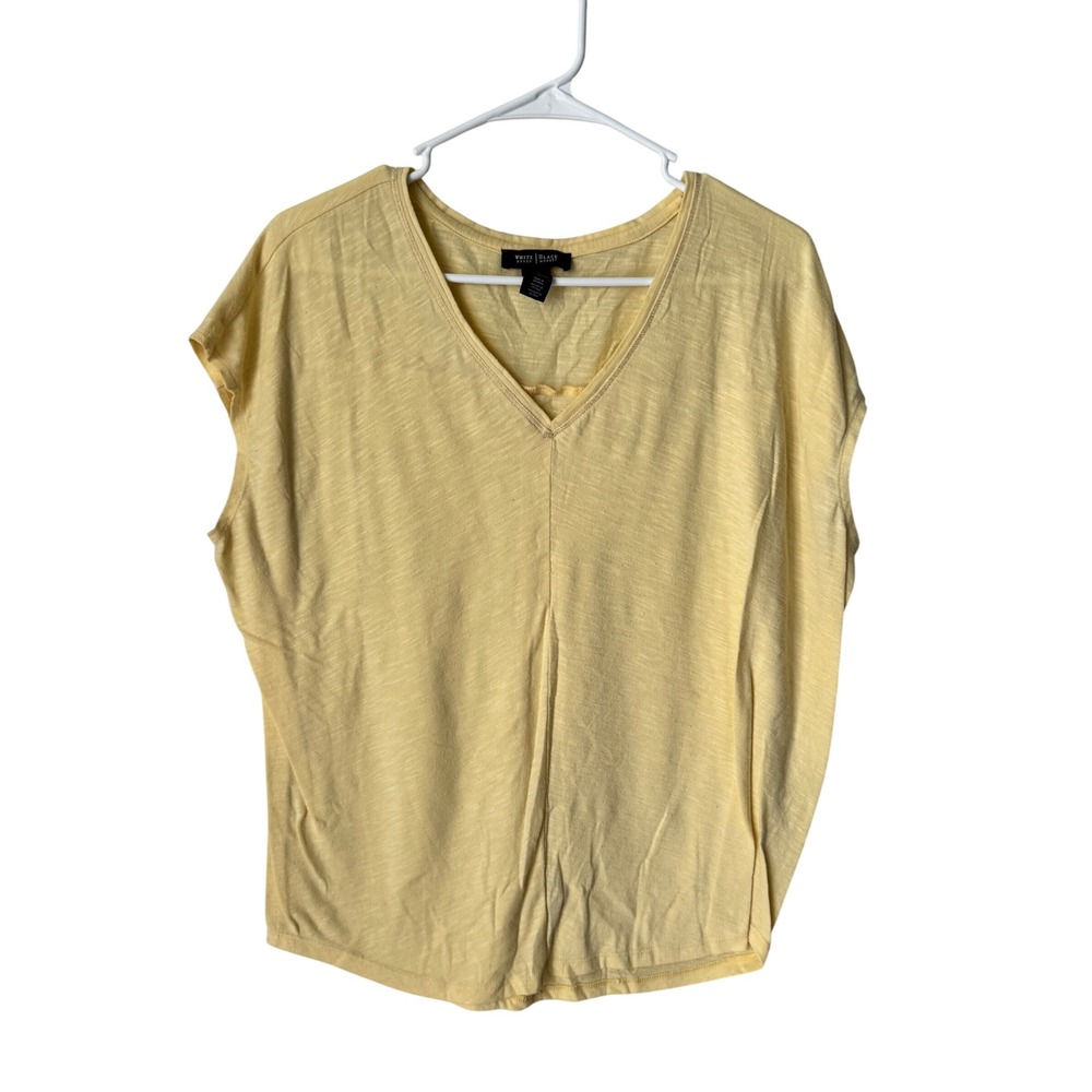 White House Black Market Yellow Slub Knit V-Neck Cap Sleeve Top Medium